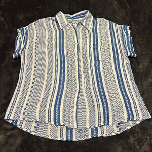 Blue and White Striped Short Sleeve Shirt
